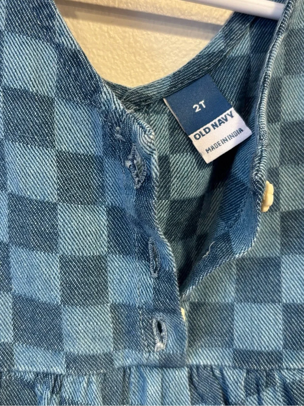 Old Navy Oversized Sleeveless Chambray Denim Checker Romper Toddler Girl 2T NWOT